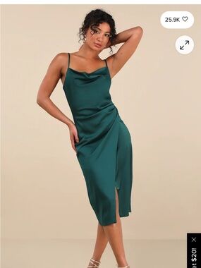 Lulu's Emerald Green Satin Cowl Neck Midi Dress